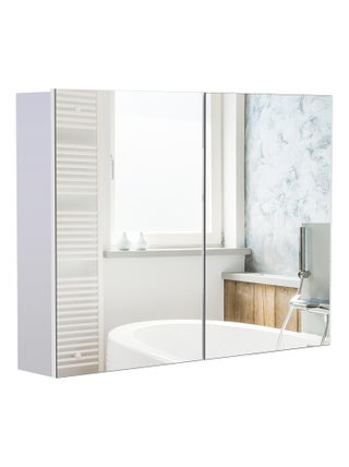 Armoire miroir de salle de bain 2 portes et étagères MDF blanc