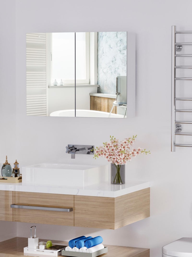 Armoire miroir de salle de bain 2 portes et étagères MDF blanc Gris - Kiabi