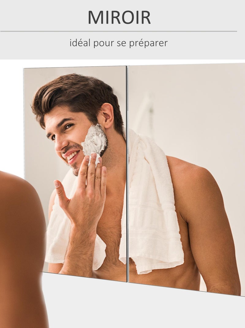 Armoire miroir de salle de bain 2 portes et étagères MDF blanc Gris - Kiabi