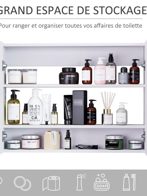 Armoire miroir de salle de bain 2 portes et étagères MDF blanc - Kiabi