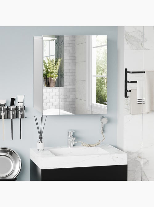 Armoire miroir de salle de bain 3 portes 2 étagères blanc - Kiabi