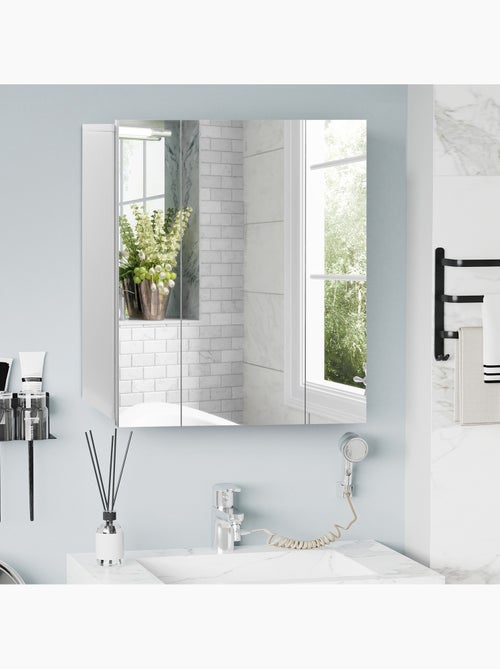 Armoire miroir de salle de bain 3 portes 2 étagères blanc - Kiabi