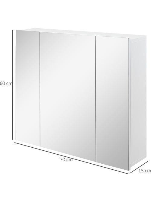 Armoire miroir de salle de bain 3 portes 2 étagères blanc - Kiabi
