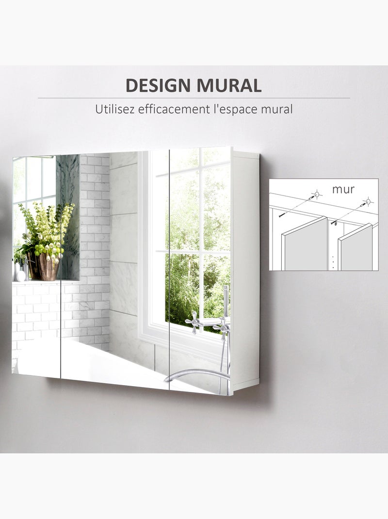 Armoire miroir de salle de bain 3 portes 2 étagères blanc Blanc Blanc - Kiabi