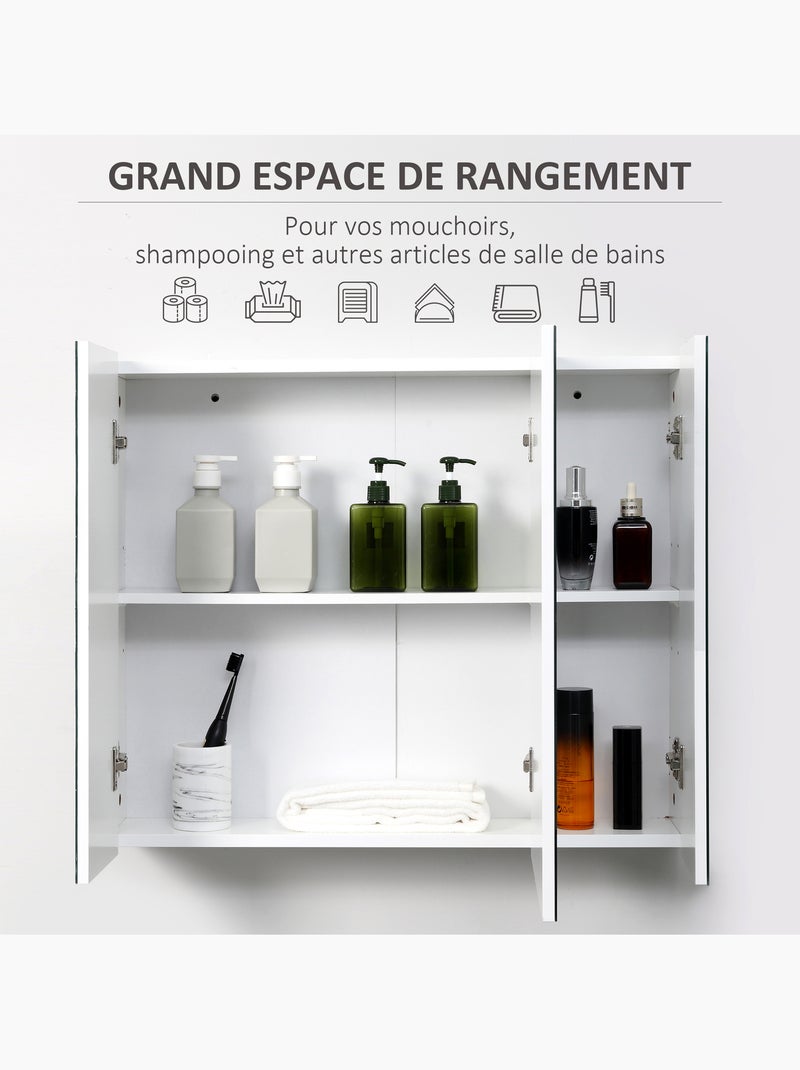 Armoire miroir de salle de bain 3 portes 2 étagères blanc Blanc Blanc - Kiabi