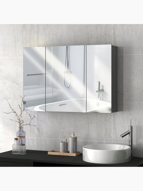 Armoire miroir de salle de bain 3 portes 2 étagères blanc - Kiabi Armoire miroir de salle de bain 3 portes 2 étagères blanc - Kiabi