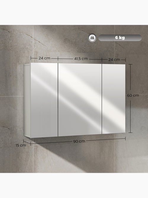 Armoire miroir de salle de bain 3 portes 2 étagères blanc - Kiabi Armoire miroir de salle de bain 3 portes 2 étagères blanc - Kiabi