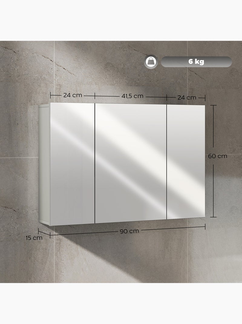 Armoire miroir de salle de bain 3 portes 2 étagères blanc Gris - Kiabi