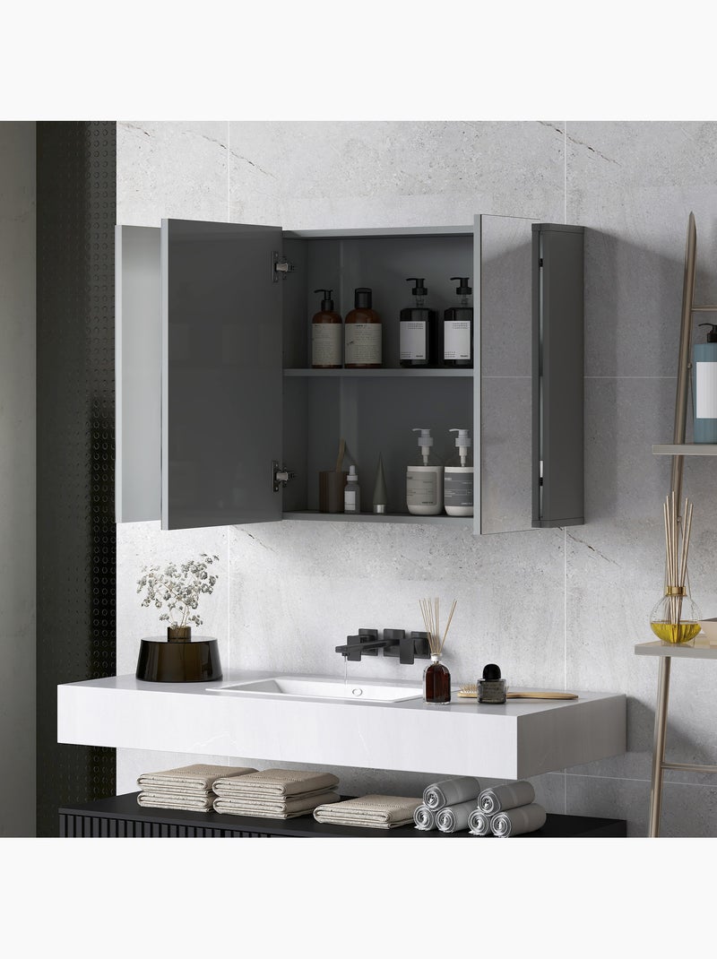 Armoire miroir de salle de bain 3 portes 2 étagères blanc Gris - Kiabi