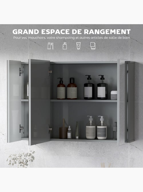 Armoire miroir de salle de bain 3 portes 2 étagères blanc - Kiabi Armoire miroir de salle de bain 3 portes 2 étagères blanc - Kiabi