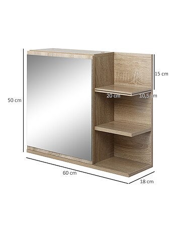 Armoire miroir de salle de bain avec étagère et 3 étagères latérales