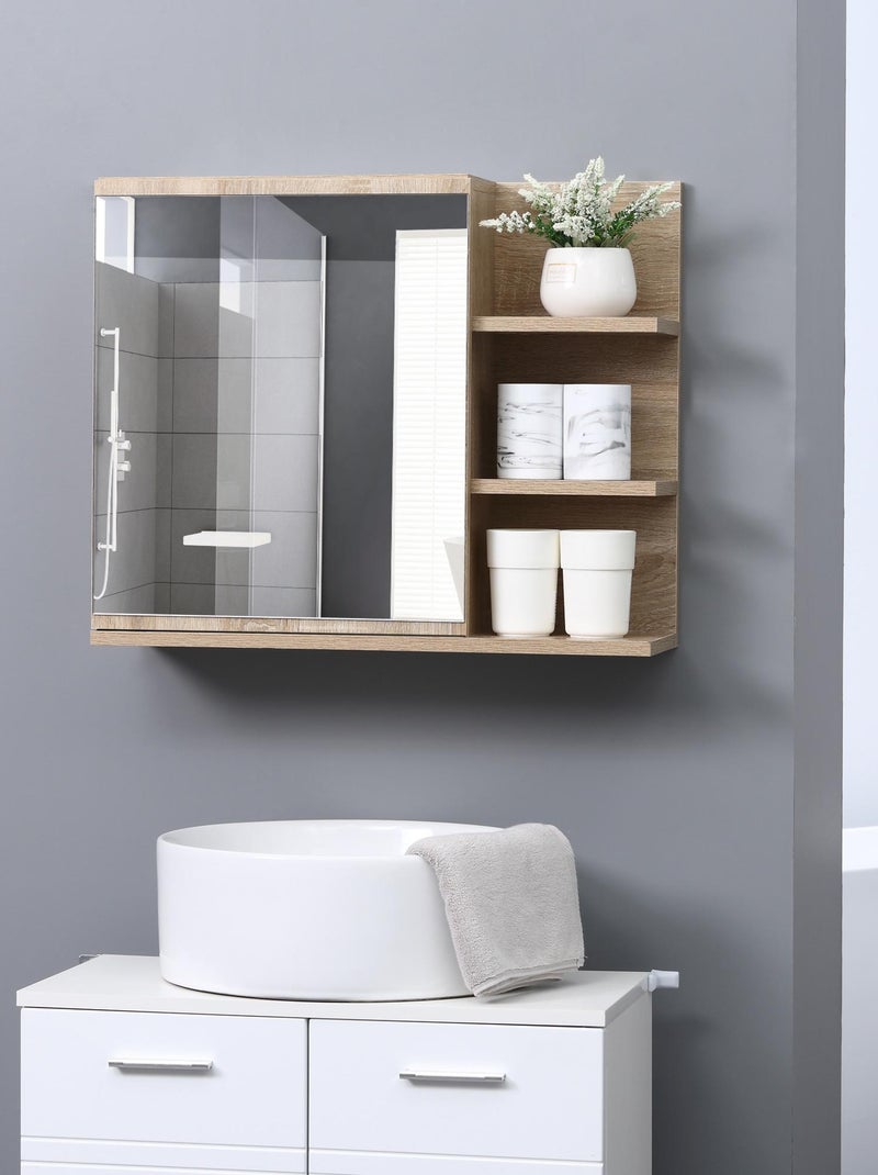 Armoire miroir de salle de bain avec étagère et 3 étagères latérales Beige - Kiabi
