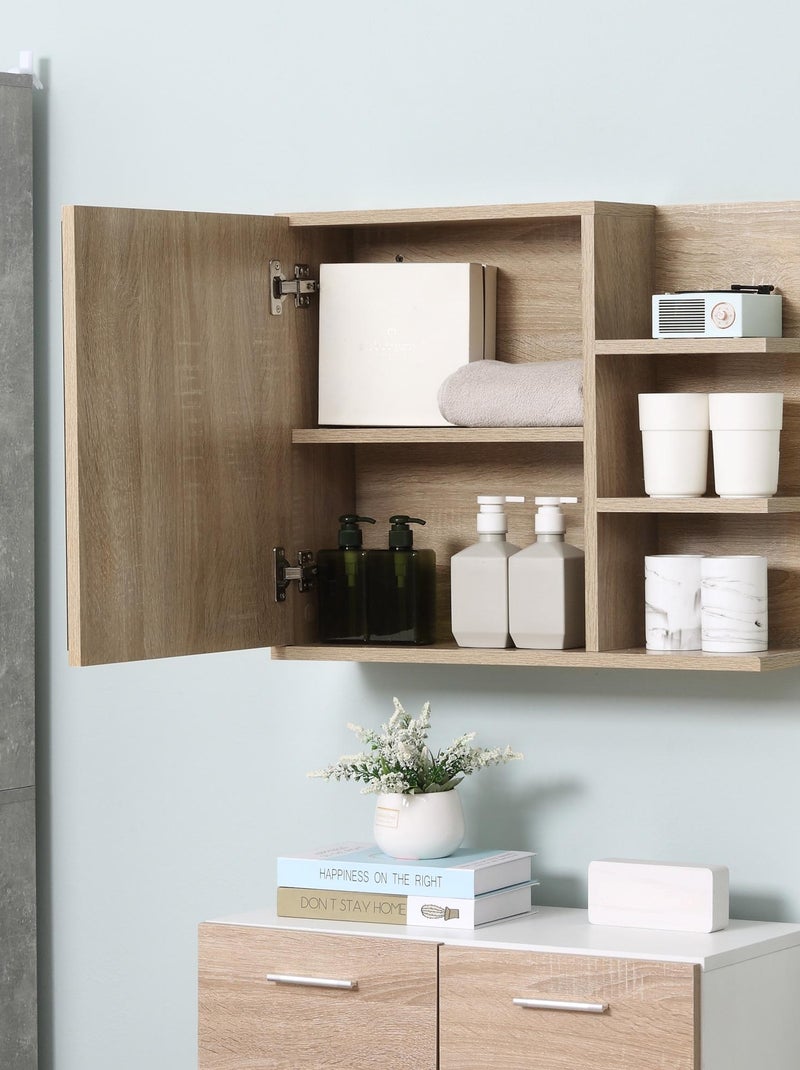 Armoire miroir de salle de bain avec étagère et 3 étagères latérales Beige - Kiabi