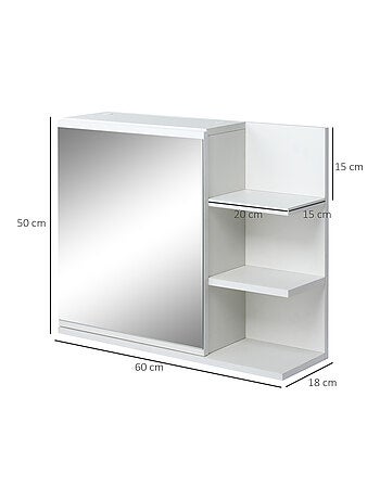 Armoire miroir de salle de bain avec étagère et 3 étagères latérales