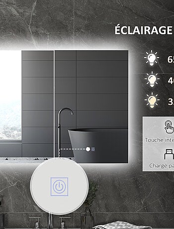 Armoire miroir LED de salle de bain - 2 portes, 2 étagères - blanc laqué