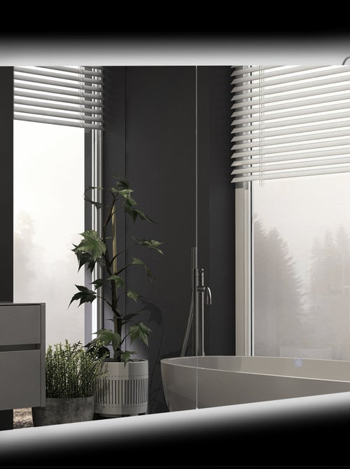Armoire miroir LED de salle de bain - 2 portes, 2 étagères - blanc laqué - Kiabi
