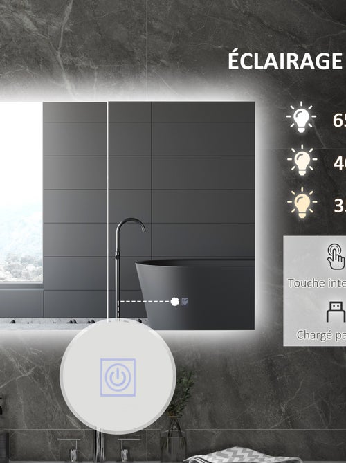 Armoire miroir LED de salle de bain - 2 portes, 2 étagères - blanc laqué - Kiabi
