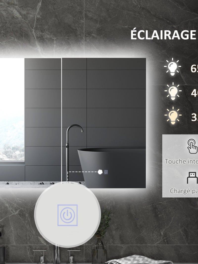 Armoire miroir LED de salle de bain - 2 portes, 2 étagères - blanc laqué Blanc Blanc - Kiabi