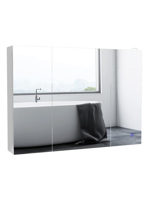 Armoire miroir LED de salle de bain - 3 portes, 3 étagères - blanc laqué - Kiabi
