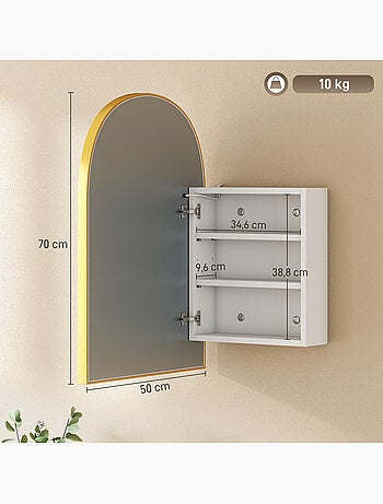 Armoire miroir led salle de bain design arche alu brossé doré