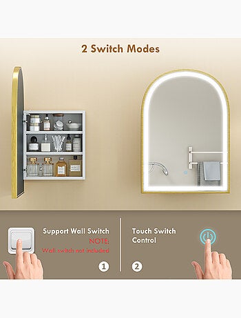 Armoire miroir led salle de bain design arche alu brossé doré