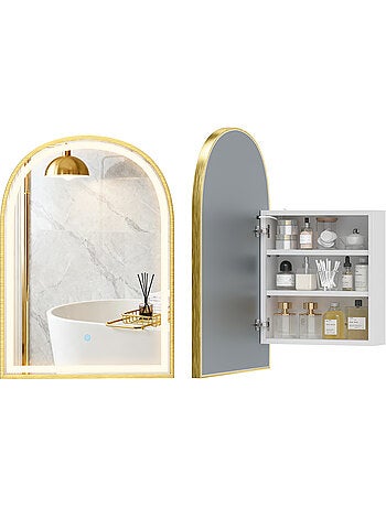 Armoire miroir led salle de bain design arche alu brossé doré