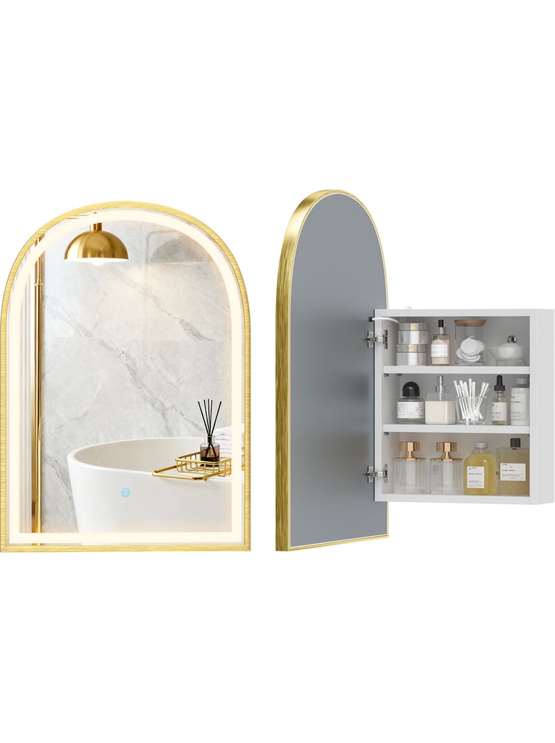 Armoire miroir led salle de bain design arche alu brossé doré Jaune - Kiabi