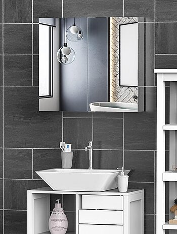Armoire miroir murale rangement salle de bain acier inox.