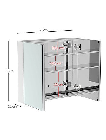 Armoire miroir murale rangement salle de bain acier inox.