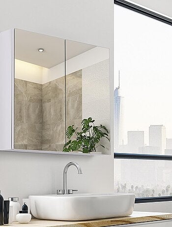 Armoire miroir murale rangement salle de bain acier inox.