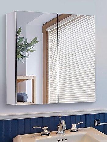 Armoire miroir murale rangement salle de bain acier inox.