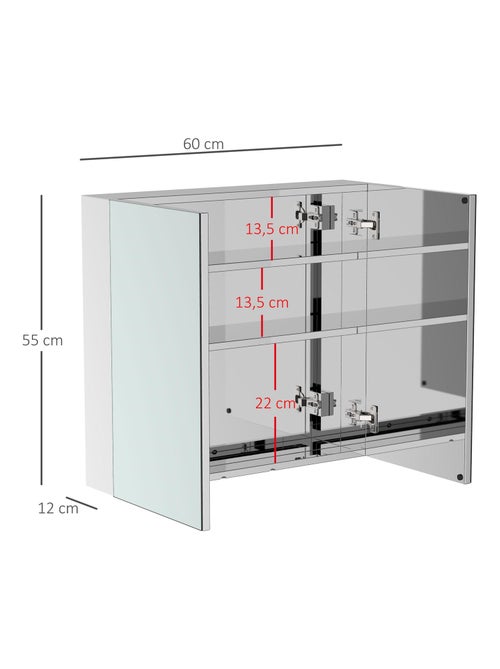 Armoire miroir murale rangement salle de bain acier inox. - Kiabi