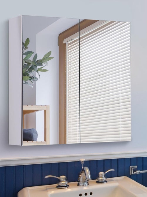 Armoire miroir murale rangement salle de bain acier inox. - Kiabi