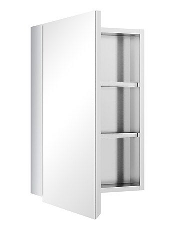 Armoire miroir murale salle de bain 2 étagères acier inox.