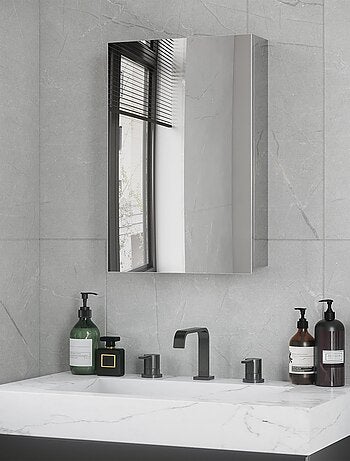 Armoire miroir murale salle de bain 2 étagères acier inox.