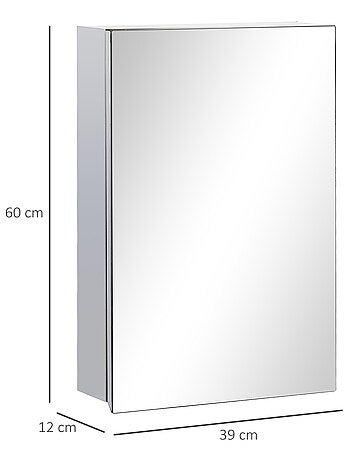 Armoire miroir murale salle de bain 2 étagères acier inox.