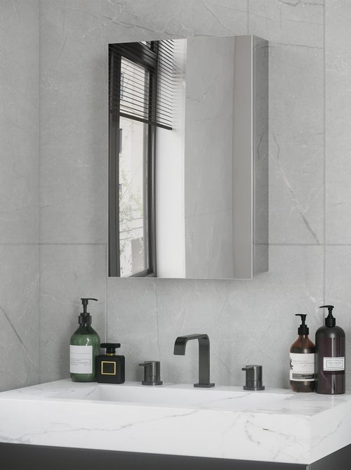 Armoire miroir murale salle de bain 2 étagères acier inox. - Kiabi Armoire miroir murale salle de bain 2 étagères acier inox. - Kiabi