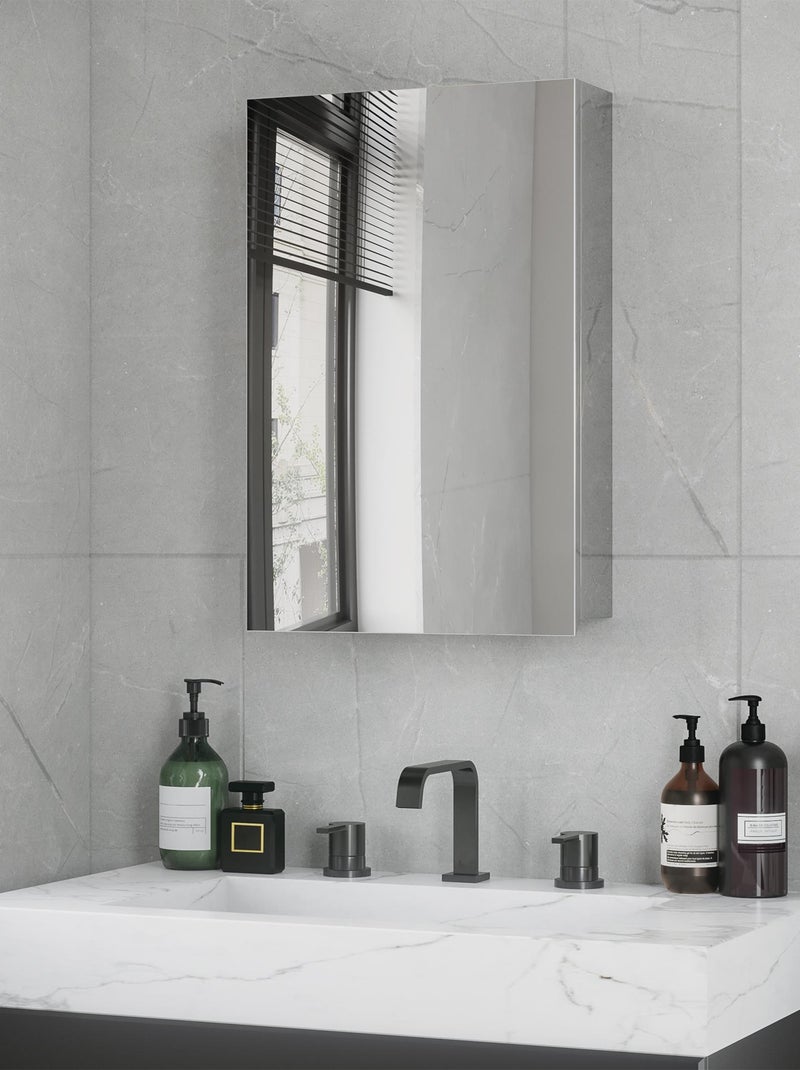 Armoire miroir murale salle de bain 2 étagères acier inox. Gris - Kiabi