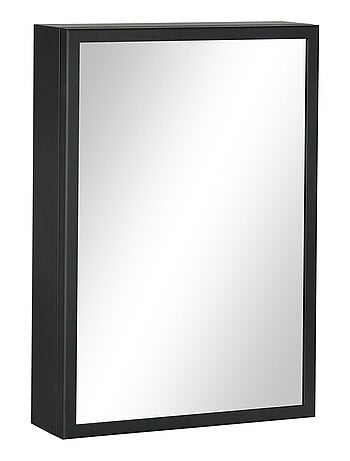 Armoire miroir murale salle de bain 2 étagères noir