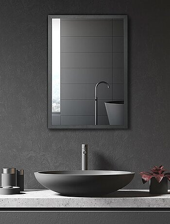 Armoire miroir murale salle de bain 2 étagères noir