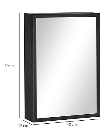 Armoire miroir murale salle de bain 2 étagères noir
