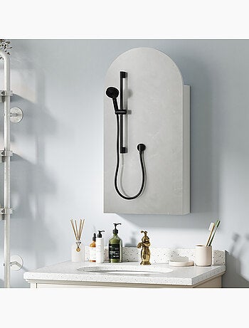 Armoire miroir murale salle de bain design 3 étagères verre blanc