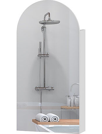 Armoire miroir murale salle de bain design 3 étagères verre blanc