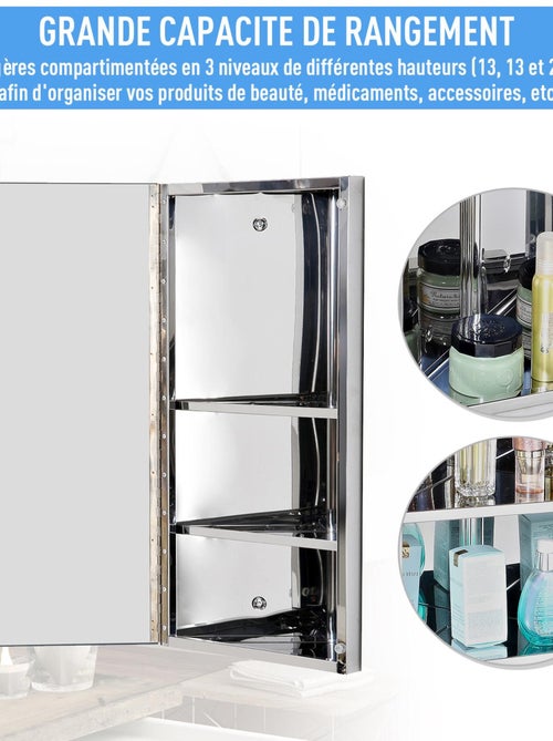Armoire miroir rangement salle de bain acier - Kiabi
