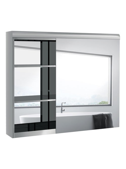Armoire miroir salle de bain - 2 étagères - acier inox. verre - Kiabi