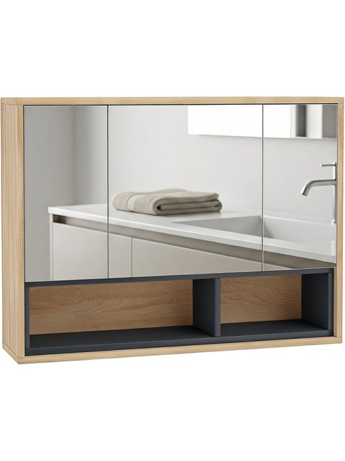 Armoire miroir salle de bain - 3 portes, 3 étagères, 2 niches - Kiabi Armoire miroir salle de bain - 3 portes, 3 étagères, 2 niches - Kiabi