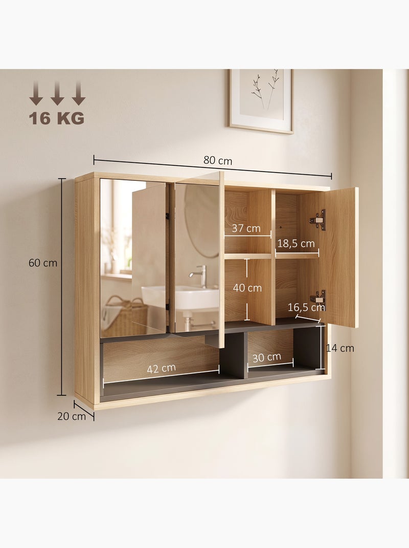 Armoire miroir salle de bain - 3 portes, 3 étagères, 2 niches Beige - Kiabi