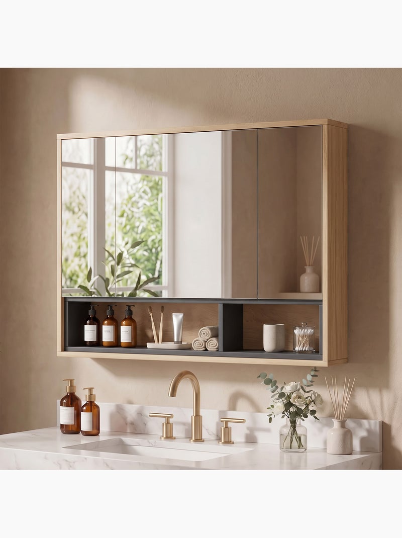 Armoire miroir salle de bain - 3 portes, 3 étagères, 2 niches Beige - Kiabi