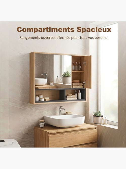 Armoire miroir salle de bain - 3 portes, 3 étagères, 2 niches - Kiabi Armoire miroir salle de bain - 3 portes, 3 étagères, 2 niches - Kiabi