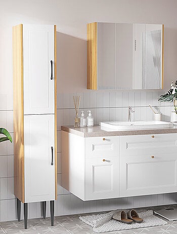 Armoire miroir salle de bain 3 portes 4 étagères réglables blanc